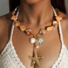 Wholesale European and American Cross-Border Bohemian Geometric Exaggerated Turquoise Necklace, Vacation Style Personalized Starfish Shell Collarbone Chain Jewelry
