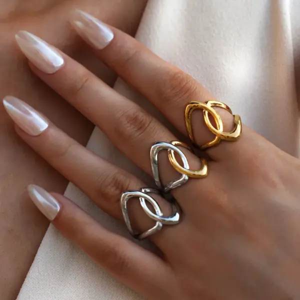 Wholesale Summer Ladies' 18K Gold Plated Stainless Steel Geometric Hollow Out Open Ring Adjustable Size Vacuum Electroplating Jewelry Accessory