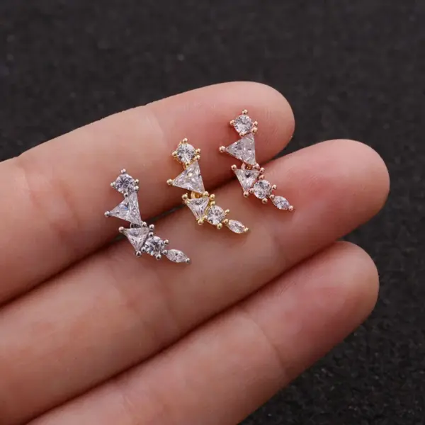 Simple Style Triangle Round Water oplets Stainless Steel Copper Inlaid Zircon Ear Studs 1 Piece