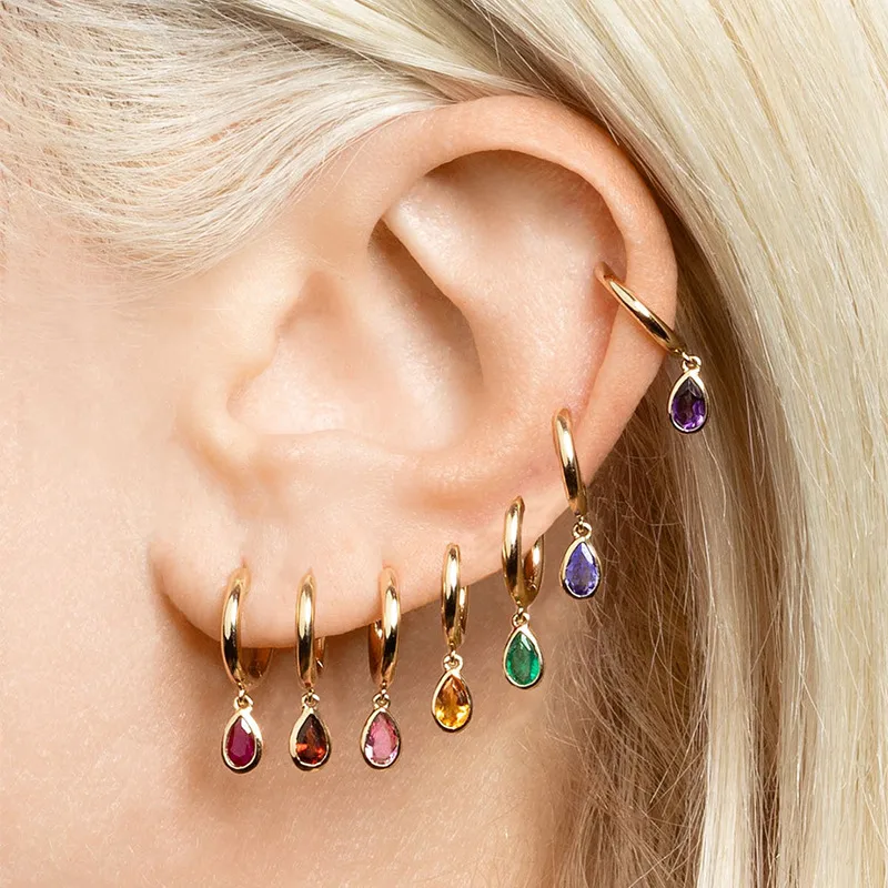 Wholesale 1 Pair IG Style Water Droplets Inlay Copper Zircon Gold Plated Drop Earrings