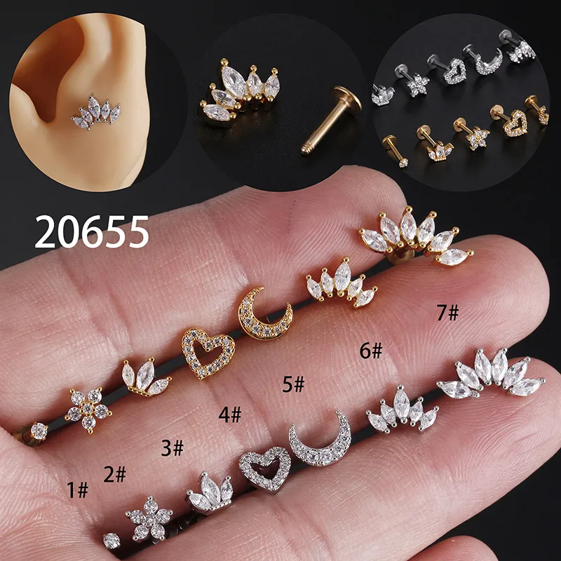 Wholesale 1 Piece Fashion Heart Shape Stainless Steel Zircon Lip Stud