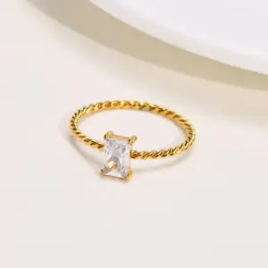 Wholesale PVD Coated Real Gold Plated 18K Gold Rectangle 304 Stainless Steel Simple Style Waterproof Non Tarnish Rings