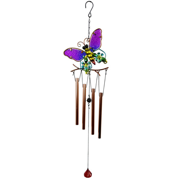 Wholesale Cross-border New Product Metal Wrought Iron Wind Bell Glass Painted Pendant Anti-rust Paint Crafts Hanging Decoration Courtyard Balcony Decoration