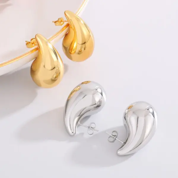 Wholesale 304 Stainless Steel Water Droplets PVD Coated 18K Gold Plated Basic Waterproof Non Tarnish Plating Ear Studs