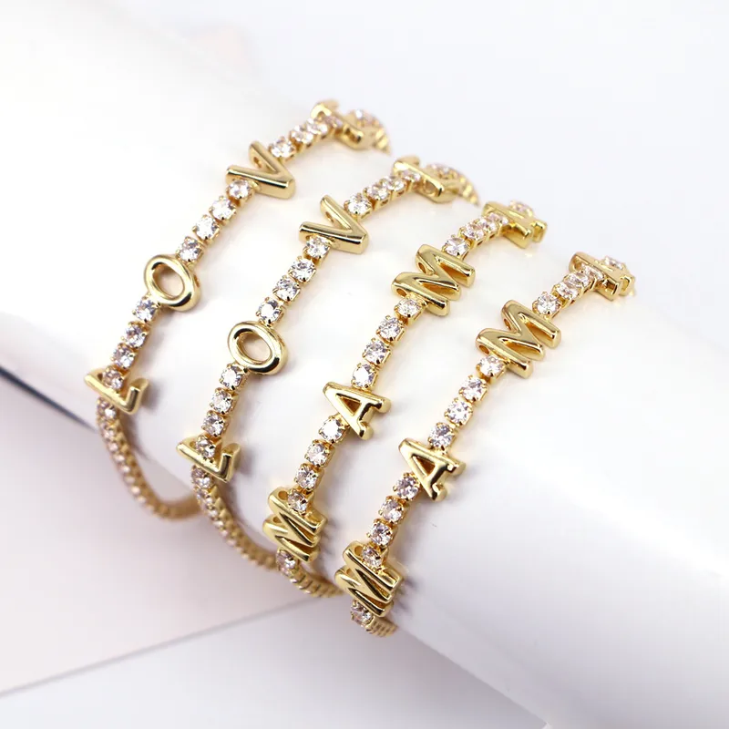 Wholesale Fashion Letter Love Mama Copper Inlaid Zircon Bracelet