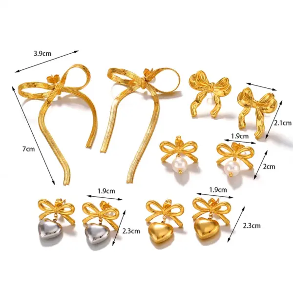 PVD Coated 18K Gold Plated Heart Shape Bow Knot 304 Stainless Steel Sweet Simple Style Waterproof Non Tarnish Drop Earrings