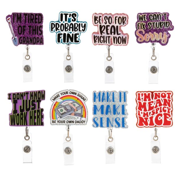 Wholesale Cross-border acrylic interesting English sentences easy to pull buckle badge clip buckle doctor nurse telescopic buckle easy to pull