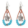 oly-74cb0d96767707ed17bc21fb136cffef Wholesale Vintage Ethnic Style Ancient Silver Flower Earrings for Women Bohemian Simple Double Layer Turquoise Beaded Leather Rope Earrings Earrings