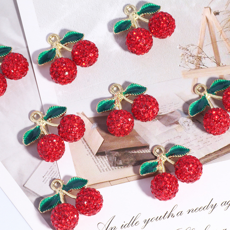 Wholesale Full diamond cherry apple soft clay diamond ball straight hole beads wholesale DIY mobile phone key chain necklace bag chain aessories