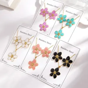 Wholesale Imitation Gold Plated 304 Stainless Steel Oil Drop Five-Leaf Flower Electroplated Polished Electroplated Earrings Necklace Jewelry Set For Women
