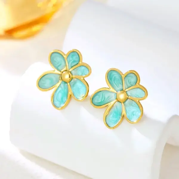Wholesale Real Gold Plated Flower 304 Stainless Steel Glam Romantic Waterproof Non Tarnish Ear Studs