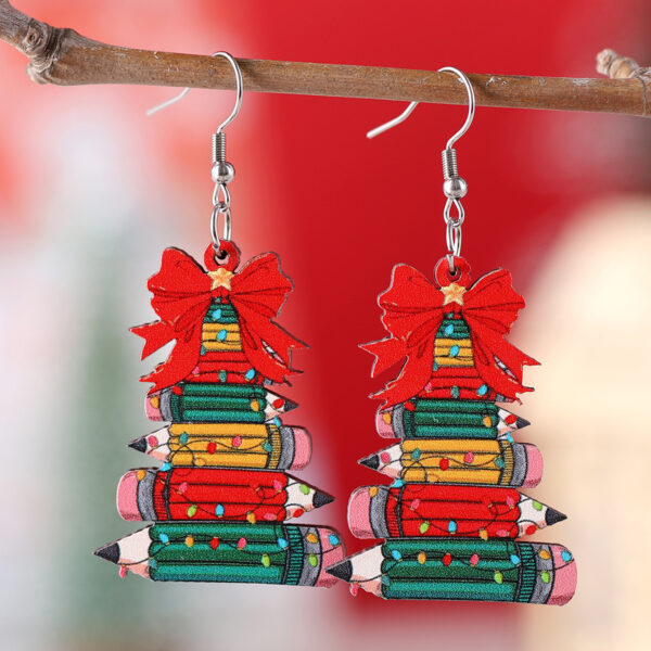 Wholesale Christmas Bow Pencil Wooden Double-Sided Earrings