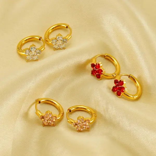 Wholesale PVD Coated 18K Gold Plated Flower 304 Stainless Steel Elegant Retro Waterproof Non Tarnish Earrings