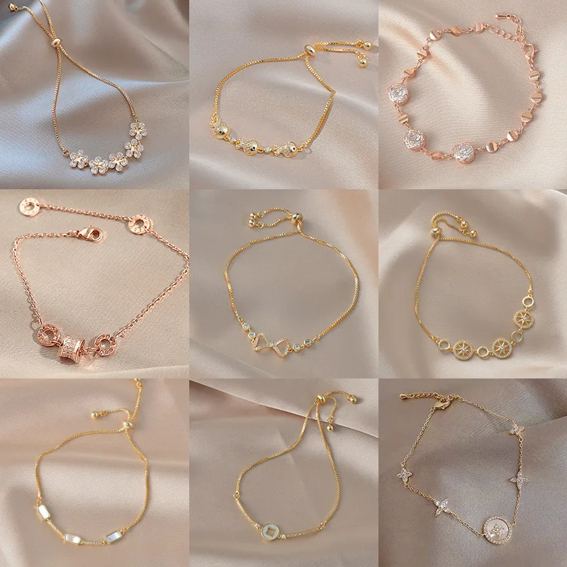 Wholesale Fashion Round Flower Butterfly Copper Inlay Shell Zircon Bracelets