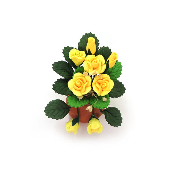 Wholesale 1:12 dollhouse accessories dollhouse mini clay flower plant red pottery pot yellow rose flower arrangement model