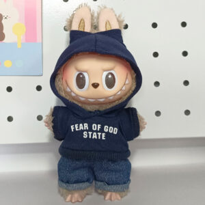 LBB-17 Dark Blue Letter Sweatshirt with Pants Two-Piece Set / Labubu is wearable in its first, second, and third generations.