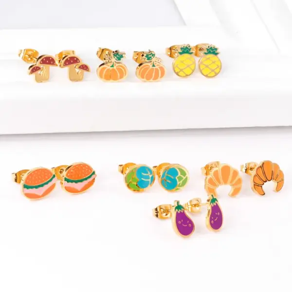 Wholesale 1 Pair Halloween Cute Pumpkin Pineapple Stainless Steel Ear Studs