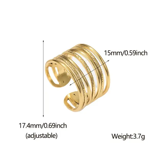 PVD Coated Real Gold Plated Stripe Solid Color Stainless Steel Retro Waterproof Non Tarnish Open Ring