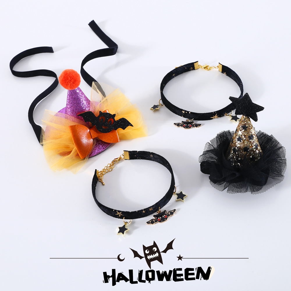 Wholesale Pet Cat Dog Rabbit Sequins Lace Solid Hat Bat Bow Collar Headwear