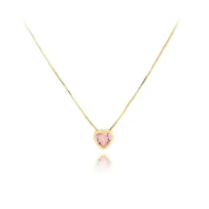 Wholesale Copper 18K Gold Plated Imitation Gold Gold Plated Inlay Heart Shape Zircon Copper Necklaces