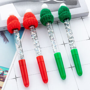 Wholesale Christmas ballpoint pen with colorful glitter and ink-filled design, Christmas hat pen