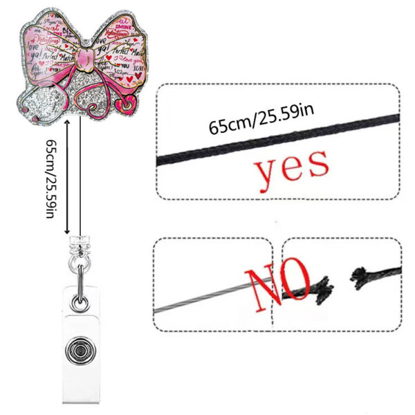 Wholesale Acrylic ID card clip with bow tie, retractable name tag holder, easy-open buckle