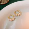 Wholesale Retro Geometric Copper Inlay Artificial Pearls Zircon Ear Studs 1 Pair