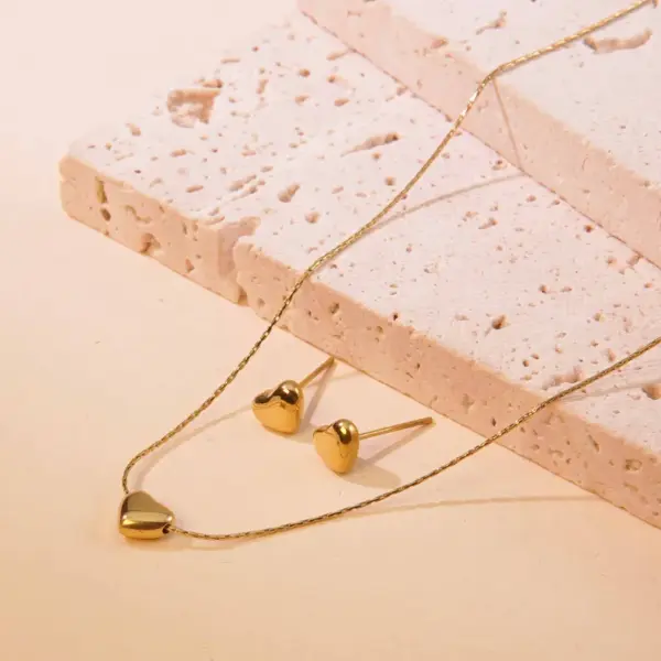 Ion Plating (IP) 18K Gold Plated Heart Shape 304 Stainless Steel Classic Style Waterproof Non Tarnish Jewelry Set