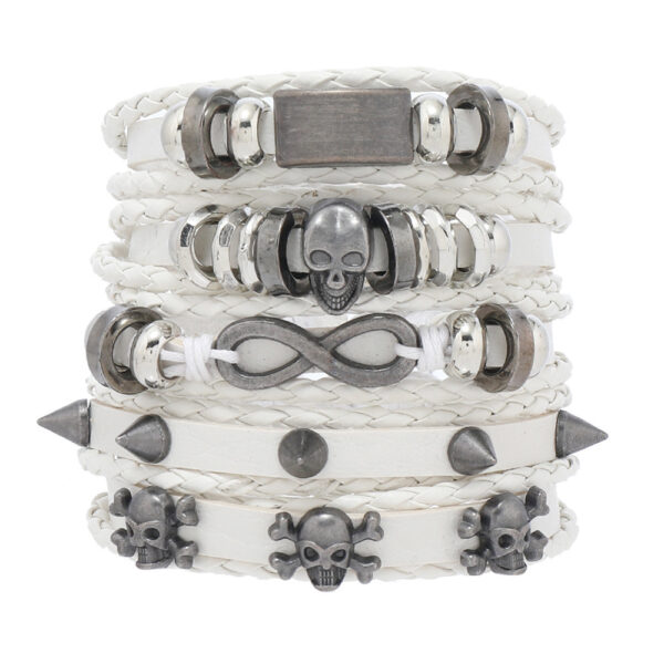 Wholesale Skull 8-shaped alloy five-piece leather bracelet