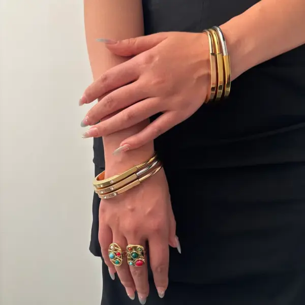 PVD Coated Real Gold Plated 18K Gold Geometric 304 Stainless Steel Elegant Cute Simple Style Waterproof Non Tarnish Open Rings