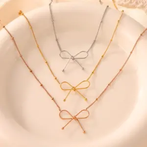 Wholesale PVD Coated Real Gold Plated 18K Gold Bow Knot 304 Stainless Steel Casual Simple Style Commute Waterproof Non Tarnish Bracelets Necklace