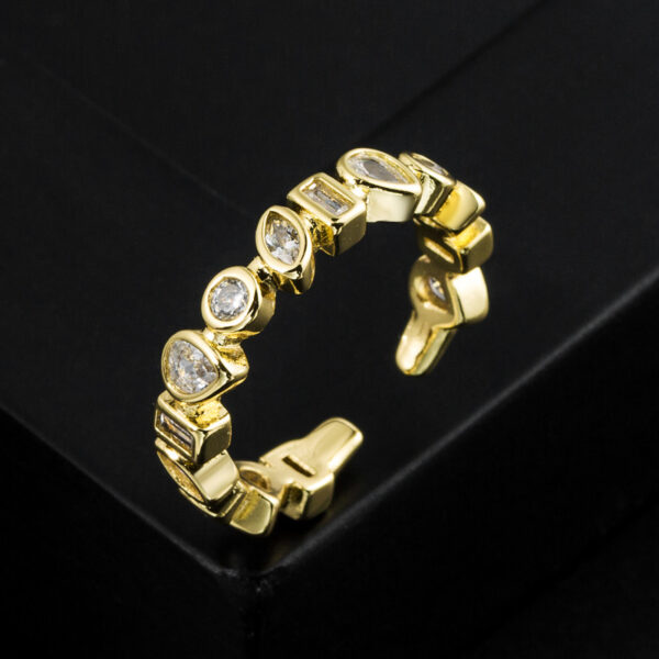 Wholesale European and American Cross-border Explosive Copper 18K Gold Color Zircon Geometric Shape Opening Ring Fashion High-end Personality Jewelry