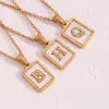 304 Stainless Steel Letter Square PVD Coated Shell 18K Real Gold Plated Vintage Style Waterproof Non Tarnish Plating Inlay Cable Chain White Gold Pendant Necklace