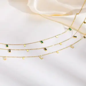 Wholesale Jewelry Fashion Geometric 201 Stainless Steel Zircon Gold Plated Stainless Steel Necklaces