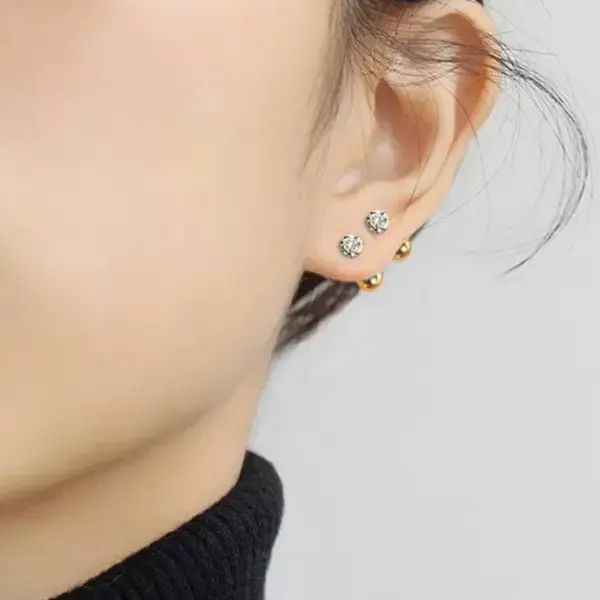 Wholesale 1 Pair Retro Round Inlay 304 Stainless Steel Zircon Ear Studs