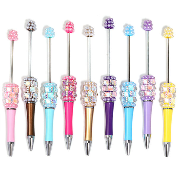 oly-75306c690b28173d5dfaca8a83cf25e5 Wholesale Square diamond pearl bead pen, multi-color plastic rotating ballpoint pen