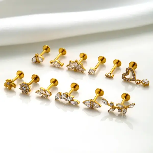 1 Piece Ear Cartilage Rings & Studs IG Style Vintage Style Leaves Heart Shape Bee Pure Titanium Plating Inlay Zircon