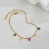 Wholesale 304 Stainless Steel Geometric PVD Coated Rhinestones 18K Real Gold Plated Princess Cute Artistic Waterproof Non Tarnish Inlay Anklet