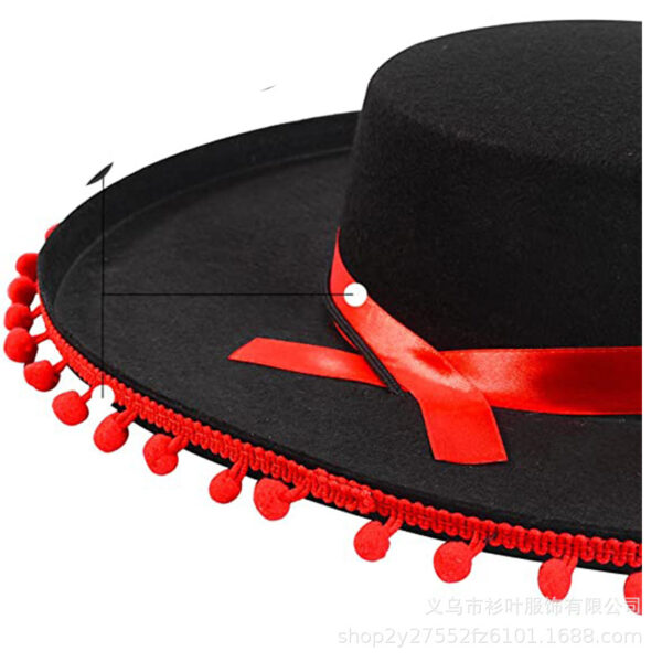 Wholesale Fun Brim Top Hat Halloween Zorro Fur Ball Felt Hat Fancy Costume Hat