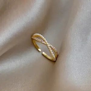 49# Open Ring-Gold Rhinestone Cross