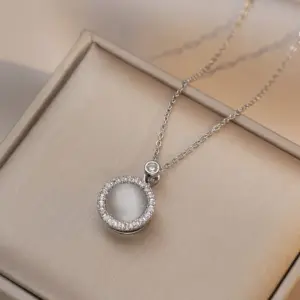 X0064 Steel Color Cat Eye Necklace [With Pendant]
