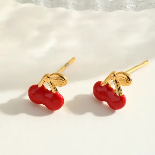 Wholesale Ion Plating (IP) Cherry 304 Stainless Steel Simple Style Waterproof Non Tarnish Ear Studs