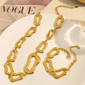 Wholesale Ion Plating (IP) Real Gold Plated 18K Gold Geometric Solid Color 304 Stainless Steel Elegant Waterproof Non Tarnish Bracelets Necklace