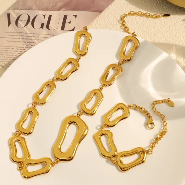 Wholesale Ion Plating (IP) Real Gold Plated 18K Gold Geometric Solid Color 304 Stainless Steel Elegant Waterproof Non Tarnish Bracelets Necklace