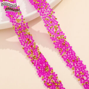 3 rose purple ab thin beads + golden rhinestones with pointed bottom / 1.5cm double layer hot melt adhesive, fine beads, rhinestones, hot diamond strips