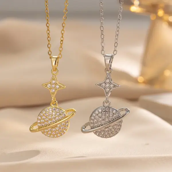 Wholesale PVD Coated Real Gold Plated 18K Gold Moon Rose Stainless Steel Vacation Classic Style Waterproof Non Tarnish Titanium Steel Pendant Necklace