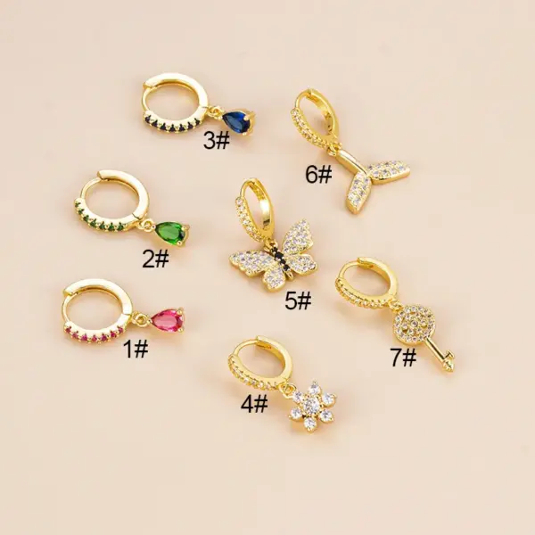 Wholesale 1 Piece Fashion Water Droplets Flower Butterfly Inlay Copper Zircon Ear Studs