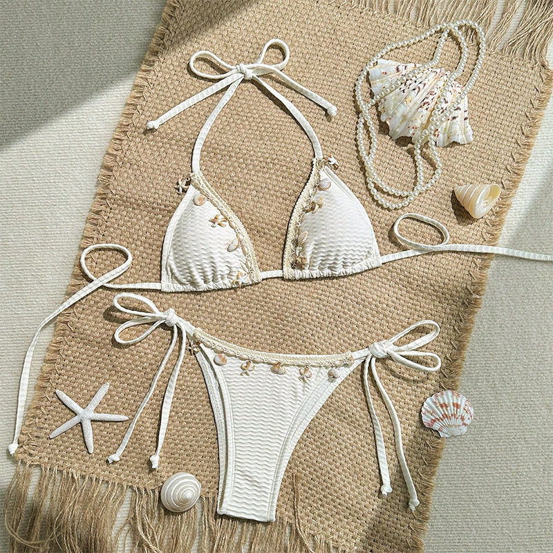Wholesale 2025 New Cross-border European and American Shell Lace- Bikini Swimsuit Women's Beach Hot Spring Bikini Foreign Trade Swimwear