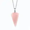 Fashion Hexagonal Cone Natural Crystal Stone Polishing Pendant Necklace 1 Piece