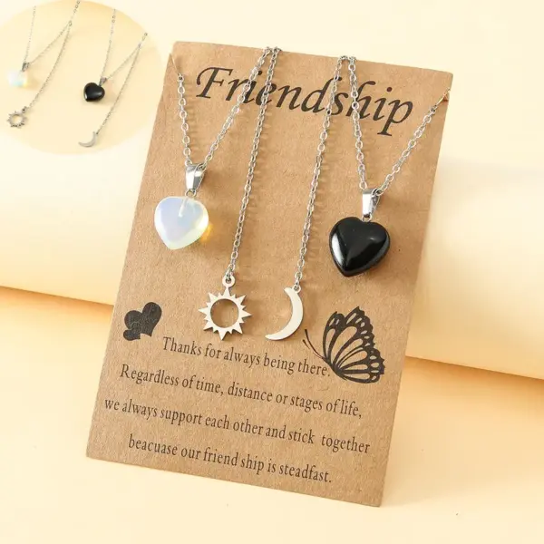 Wholesale Fashion Stainless Steel Sun And Moon Friendship Card Heart-shaped Natural Stone Clavicle Chain